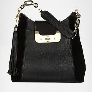 Dian Von Furstenberg, Black Harper Hobo Bag W/Gold Hardware and Chain Strap